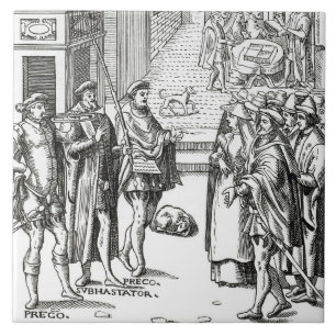 Carreau Vente par le crieur public, après une gravure sur