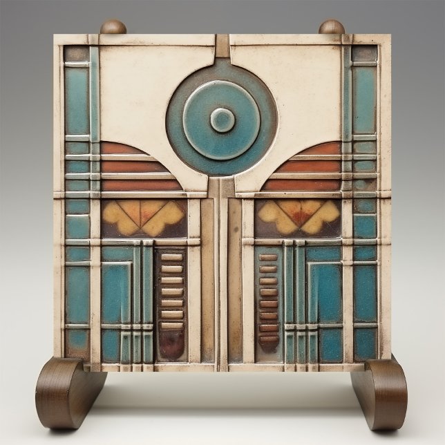 Carreau Ventilateur Art déco et cercle Tan Rusty Turquoise (Créateur téléchargé)