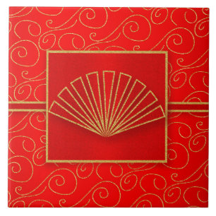 Carreau Ventilateur chinois Open à Faux Gold Parties scint