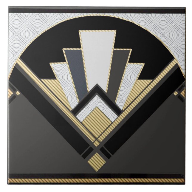 Carreau Ventilateur en céramique à motifs gris et or noir (Devant)