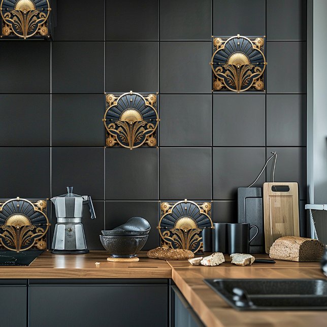 Carreau Ventilateur géométrique Art Déco Black Gold (Créateur téléchargé)