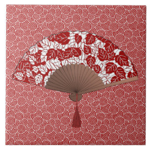 Carreau Ventilateur japonais en papier feuille, rouge fonc