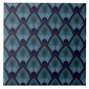 Carreau Ventilateur Sunburst Art déco en bleu métallique
