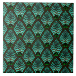 Carreau Ventilateur Sunburst Art déco en vert métallique