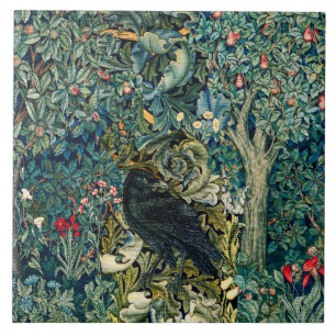 CARREAU VERDURE, ANIMAUX FORESTIERS, RAVÉS EN FLORAL VERT