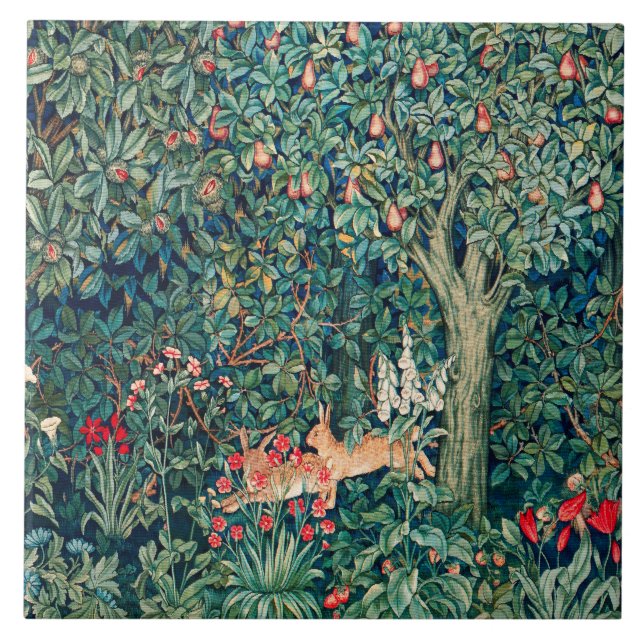 Carreau VERDURE, Hares FORESTIERS, Hares Floral vert (Devant)