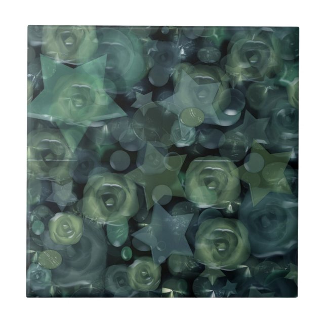 Carreau Verre, étoiles, roses (Devant)