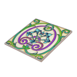 Carreau Verre souillé de Fleur de Lys d'art déco
