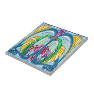 Carreau Verre souillé de Fuschia d'art déco