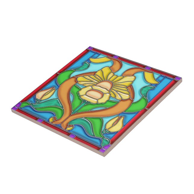 Carreau Verre souillé de jonquille de Nouveau d'art (Côté)