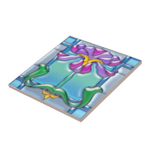 Carreau Verre souillé d'iris de Nouveau d'art