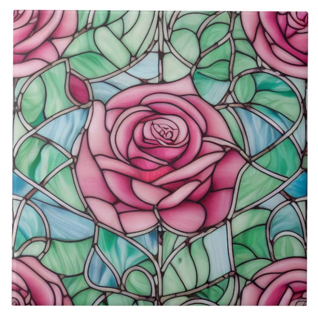 Carreau Verre verni orange Style Rose Floral (Devant)