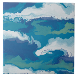 Carreau Vert Abstrait Bleu Bleu Vague Faux Marbre