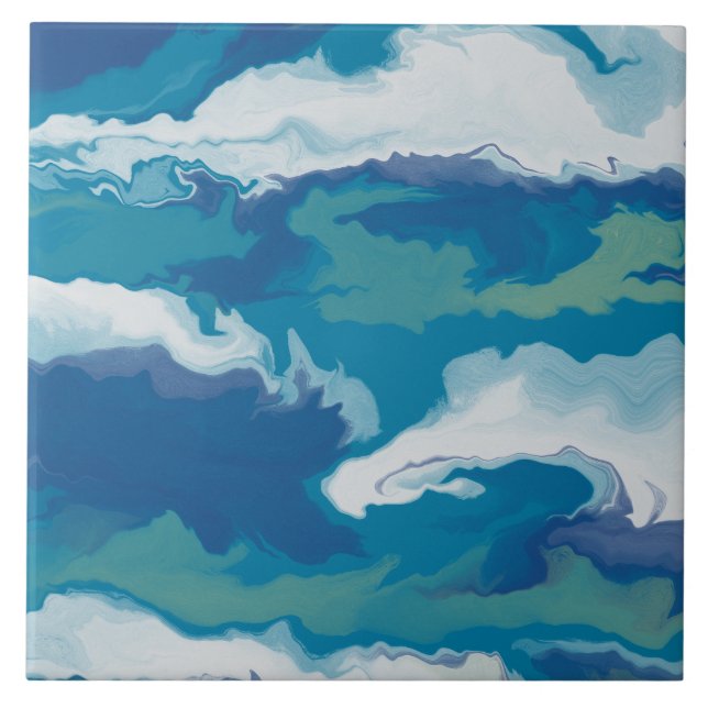 Carreau Vert Abstrait Bleu Bleu Vague Faux Marbre (Devant)