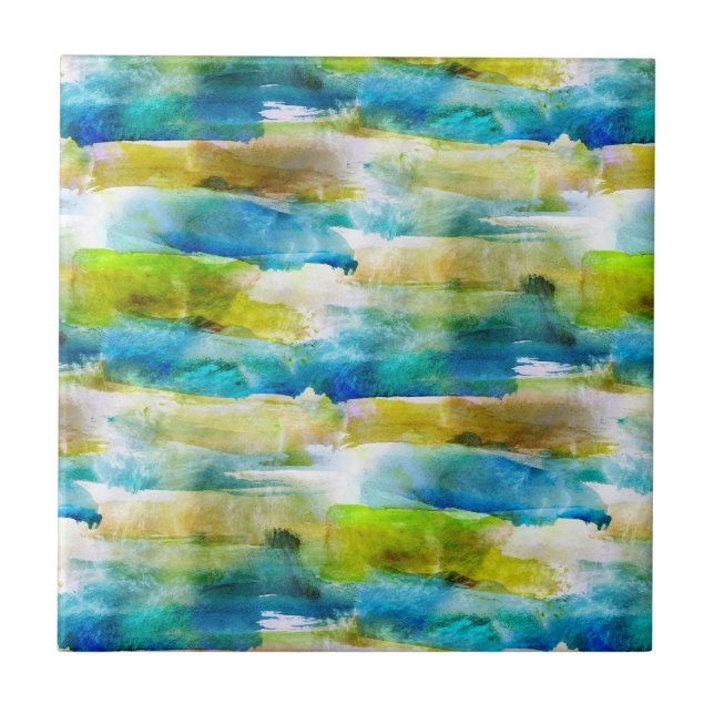 Carreau Vert abstrait d'aquarelle, bleu (Devant)