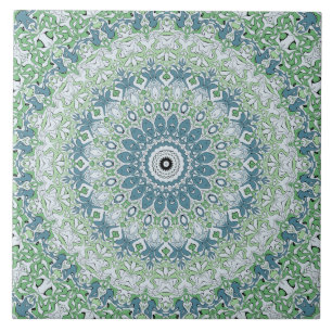Carreau Vert Bleu Gris Côtier Mandala Kaleidoscope