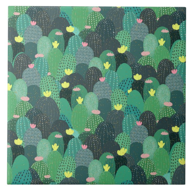 Carreau Vert d'été sarcelle Cactus points dorés Dessin mig (Devant)