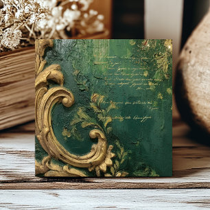 Carreau Vert émeraude or script vintage en détresse