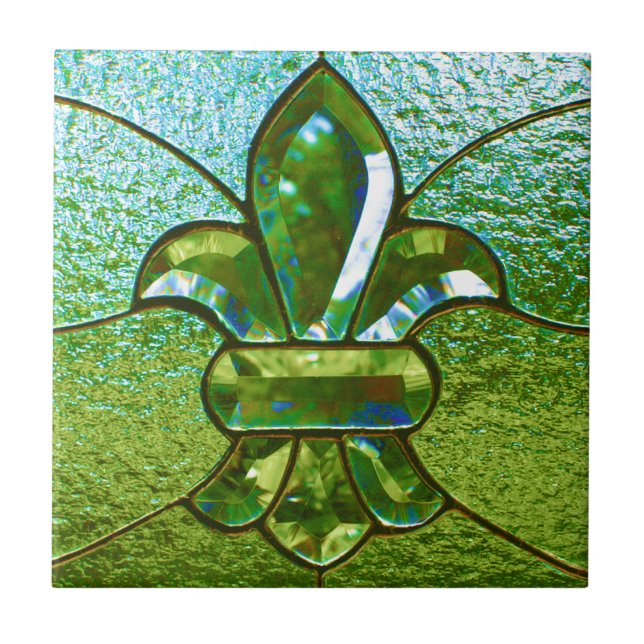 Carreau Vert en verre souillé de Fleur De Lis (Devant)