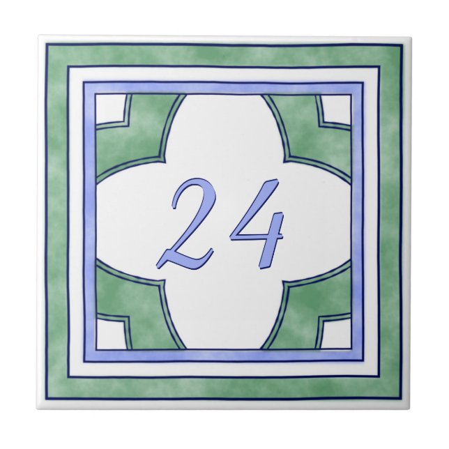 Carreau Vert et grand numéro de maison bleu-clair (Devant)