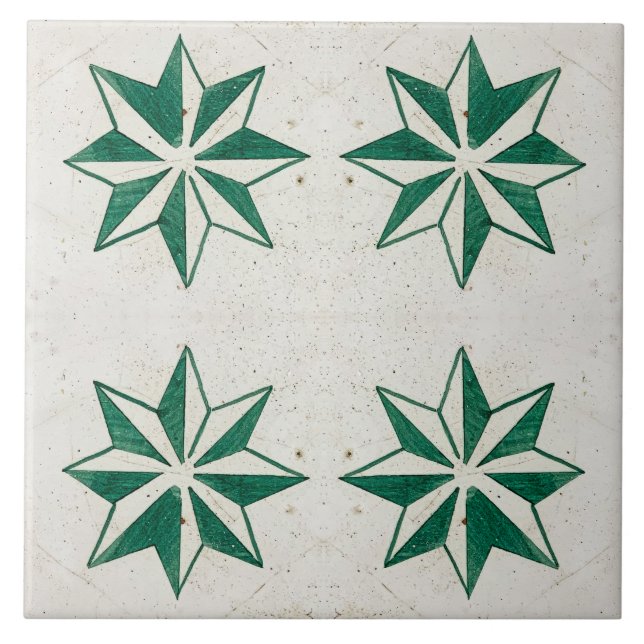 Carreau vert floral blanc Moderne Portugais azulejos Carre (Devant)