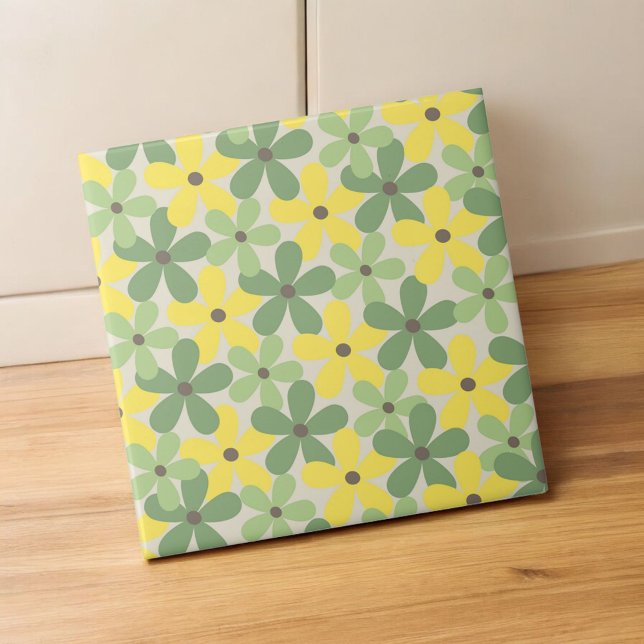 Carreau Vert jaune rétro Y2K les années 70 Fleur Motif (Créateur téléchargé)