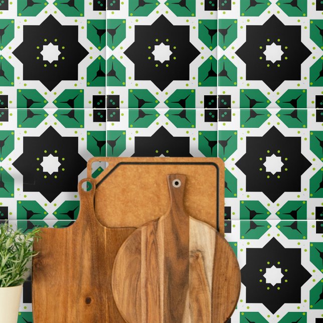 Carreau Vert noir blanc Mosaïque marocaine géométrique (Créateur téléchargé)