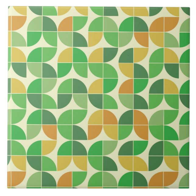 Carreau Vert orangé géométrique du milieu du siècle rétro (Devant)