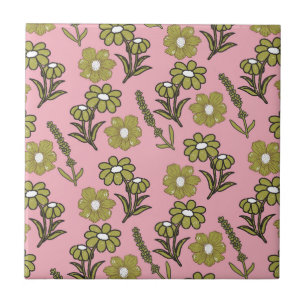 Carreau Vert rose rétro Y2K Funky Hippie Flower Motif