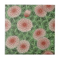 Vert rose Wm Morris Style Chrysanthemum Repro