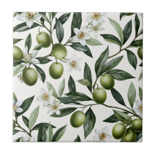 Carreau Vert sauge aquarelle motif olivier campagne frança