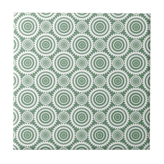 Carreau Vert sauge et motif de cercles élégants en blanc (Devant)