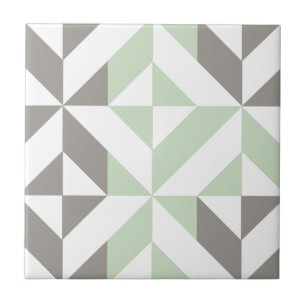 Carreau Vert sauge et zigzag géométrique d'argent
