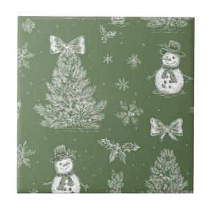 Carreau Vert sauge vintage Toile de Noël d'hiver (3)