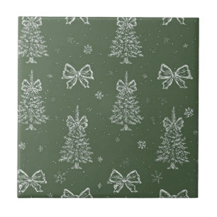 Carreau Vert sauge vintage Toile de Noël d'hiver (4)
