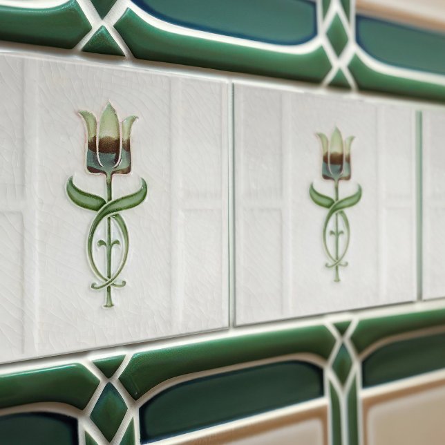 Carreau Vert Tulipe Mur Décor Nouveau Art Déco Gibbons (Créateur téléchargé)