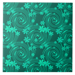 Carreau vert turquoise motif floral clair