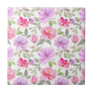 Carreau Vibe Printanier Frais : Dessin Floral Rose et Viol