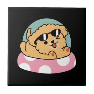 Carreau Vibes d'été Chien - Chiot flottant avec lunettes d