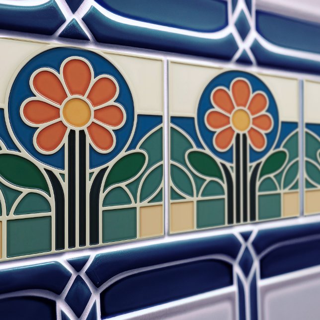 Carreau Vibrant Art Nouveau Daisy Floral Tile (Créateur téléchargé)