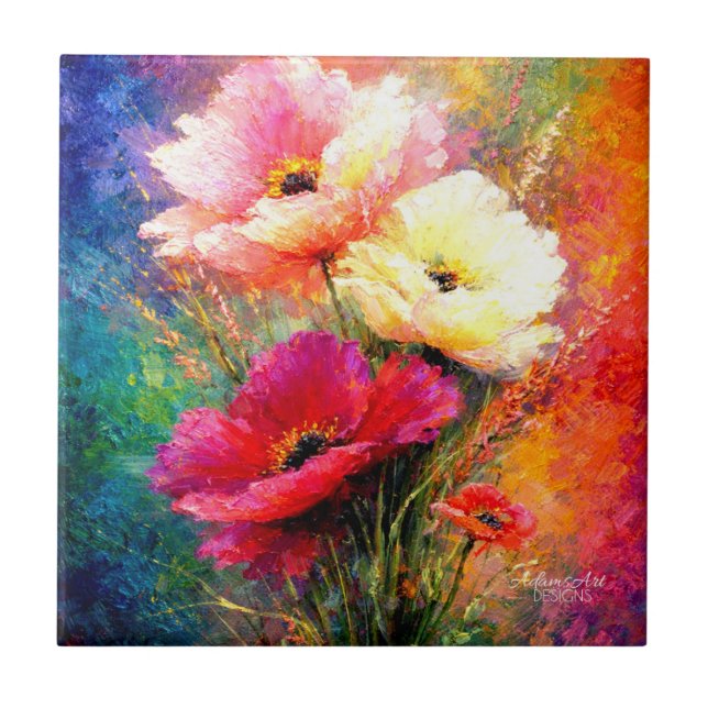 Carreau Vibrant Impressionist Poppy Flowers (Devant)