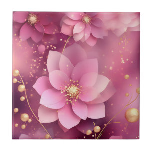 Carreau Vibrant rose et or floral