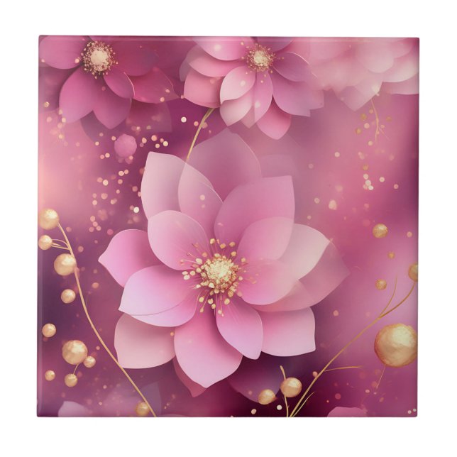 Carreau Vibrant rose et or floral (Devant)