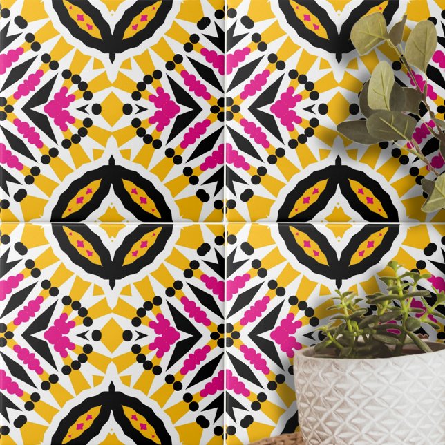 Carreau Vibrant rose jaune symétrique géométrique (Créateur téléchargé)