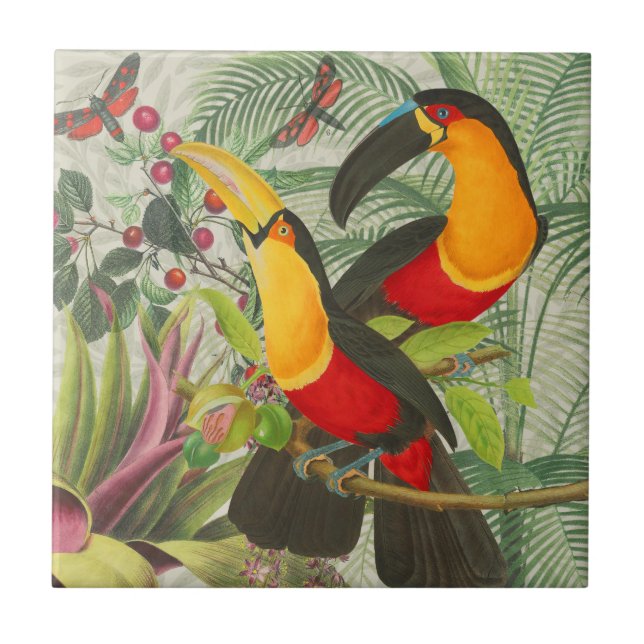 Carreau Vibrant Tropical Toucan Birds Art Exotic Jungle (Devant)