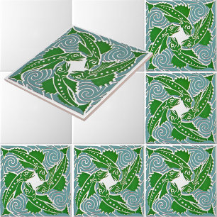 Carreau Victorian Era Art Nouveau Four Fish Motif