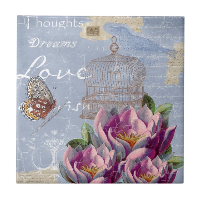 Carreau Victorian Love Thoughts Dreams Butterfly Bird Cage (Devant)