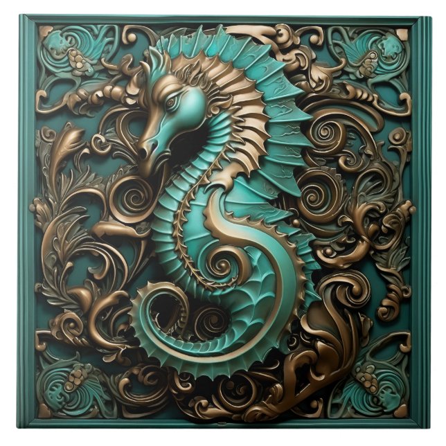 Carreau Vie marine Turquoise et cuivre Vie aquatique (Devant)