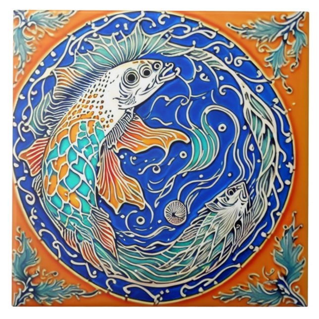 Carreau Vie sous-marine art céramique traditionnel no 3 (Devant)