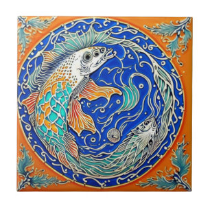 Carreau Vie sous-marine art céramique traditionnel no 3